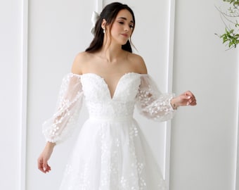 bardot long sleeve wedding dress Long Sleeved Wedding Dresses