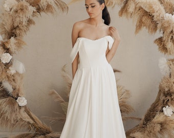 Minimalist Wedding Dress, Off Shoulder Wedding Dress, Modest Wedding Dress, Corset Wedding Dress, Simple Wedding Dress, Casual Wedding Dress