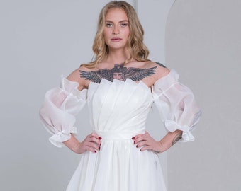 Whimsical Wedding Dress, Unique Wedding Dress, Bishop Sleeve Wedding Dress, Strapless Wedding Dress, Nontraditional Wedding Dress