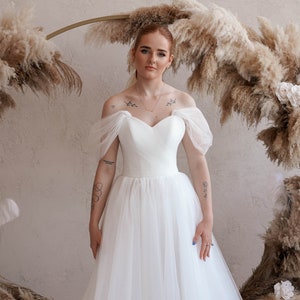 Simple Wedding Dress, A-Line Tulle Wedding Dress, Off The Shoulder Wedding Dress, Elegant Wedding Dress, Corset Wedding Dress