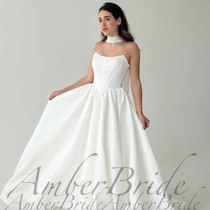 Baskische Taille Brautkleid Satin A Line Dress Hochzeit Trägerlos Brautkleid Brautkleid Moderne Prinzessin Brautkleid Märchenkleid