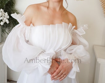 A Line Wedding Dress, Puffy Sleeve Wedding Dress, Strapless Wedding Dress, Long Sleeve Wedding Dress, Non Traditional Wedding Dress