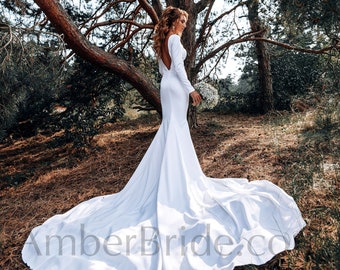 Long Sleeve Wedding Dress, Mermaid Wedding Dress, Minimalist Wedding Dress, Trumpet Wedding Dress, Wedding Dress With Sleeves