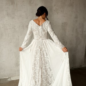 Bohemian Wedding Dress Long Sleeve, Long Sleeve Lace Wedding Dress, All Over Lace Wedding Gown, Rustic Wedding Dress, Full Lace Wedding Gown