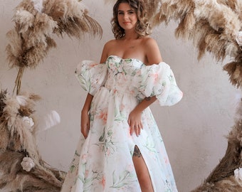 Robe de mariée florale, robe de mariée Boho, robe de mariée à manches longues Boho, robe de mariée à fleurs, robe de mariée à manches Bishop