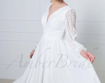 RUPTURE DE STOCK : robe de mariée trapèze bohème, robe de soirée, robe de mariée bohème, robe de mariée brodée, robe de mariée fluide