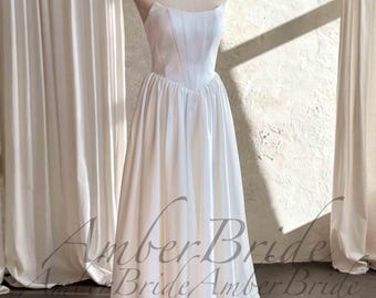 Strapless Satin Tea-Length Wedding Dress with Basque Waistline and Corset Back