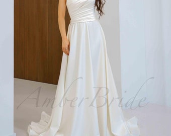 Wunderliche Satin Brautkleid A-Linie Trägerloses Kleid Hochzeit Modernes Gericht Brautkleid Einfache Korsett-Brautkleid Elegante Braut Kleid