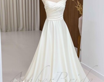 Strapless Satin A-Line Wedding Dress with Draped Sweetheart Bodice and Corset Back