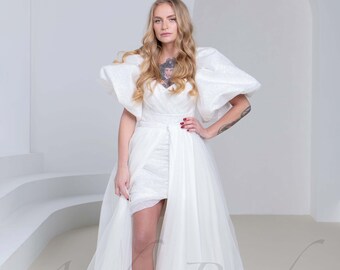 Robe de mariée courte, Robe de réception de mariage, Robe de mariée 2 pièces, Robe de répétition de mariage, Seconde robe de mariée, Robe de mariée midi