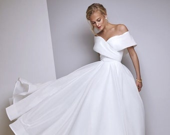 white wedding dress off shoulder