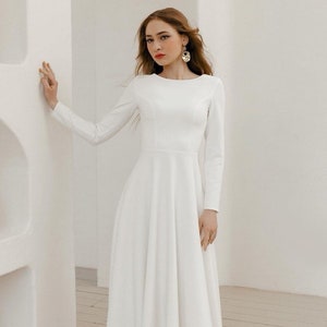 Long Sleeve Wedding Dress, Simple Wedding Dress, A Line Wedding Dress, Wedding Reception Dress, Winter Wedding Dress, Satin Wedding Dress