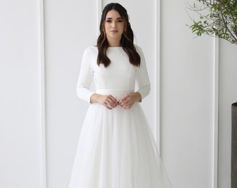 Long Sleeve Wedding Dress, Simple Wedding Dress, A Line Wedding Dress ...