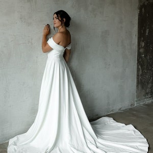 Minimalist Wedding Dress, Off Shoulder Wedding Dress, Modest Wedding Dress White Ball Gown, Off The Shoulder Wedding Dress