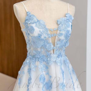 Blue Floral Wedding Dress Fairy Colorful Dress Wedding Fantasy Rustic Bridal Dress Hippie Wildflower Wedding Gown A Line Dress For Bride