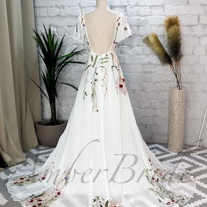 Flutter Sleeve Floral Wedding Dress Fairy Colorful Dress Wedding ...