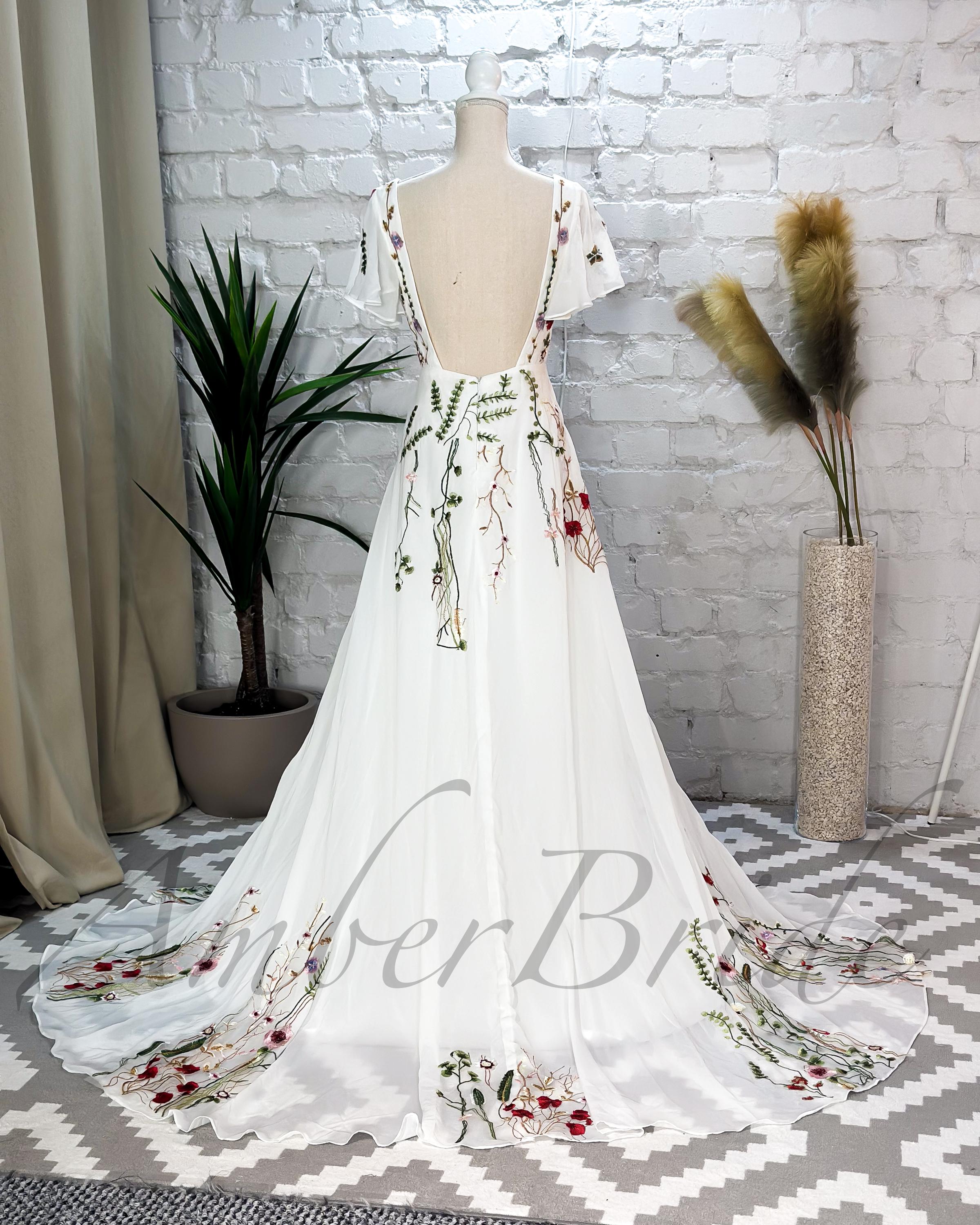 Flutter Sleeve Floral Wedding Dress Fairy Colorful Dress Wedding Flutter Sleeve Floral Wedding Dress Fairy Colorful Dress Wedding