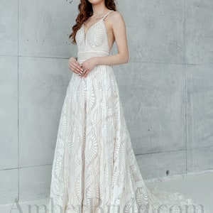 Boho Wedding Dress, Detachable Sleeves Wedding Dress, Long Sleeve