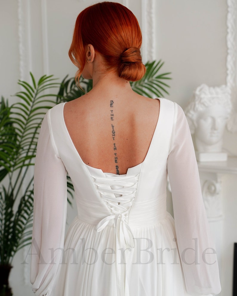 Simple Long Sleeve Wedding Dress Alternative Wedding Dress Elegant Wedding Dress Ethereal Wedding Dress Flowy Wedding Dress Reception Dress image 4