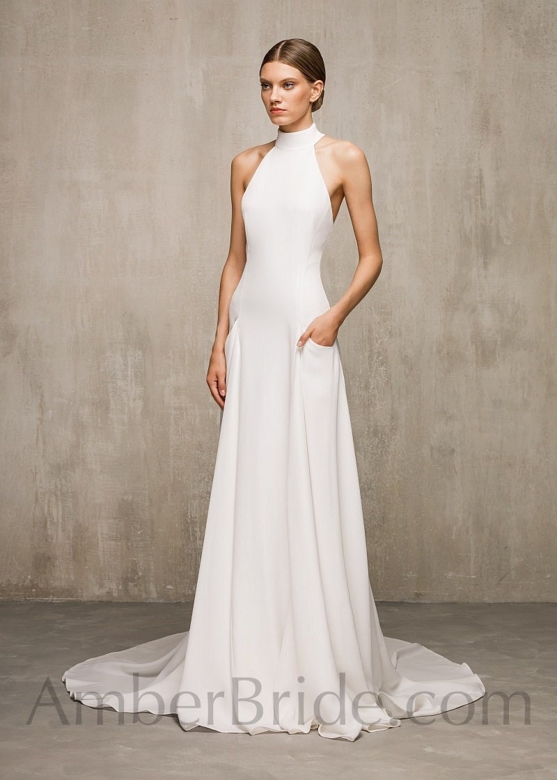 Simple halter neck wedding dresses sale