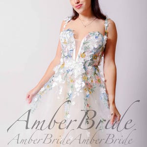Colorful Floral Wedding Dress Off Shoulder Romantic Fairy Dress Wedding with Flowers Hippie Colored Bridal Dress Fantasy A Line Dress