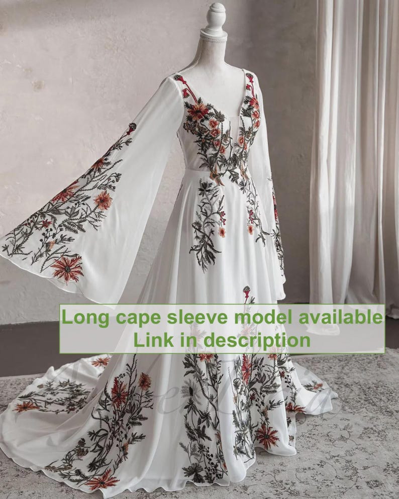 Fairy Floral Wedding Dress Fantasy Elven Dress Wedding Viking Embroidered Wedding Gown Renaissance Ethereal Bridal Dress Colorful Wedding image 10