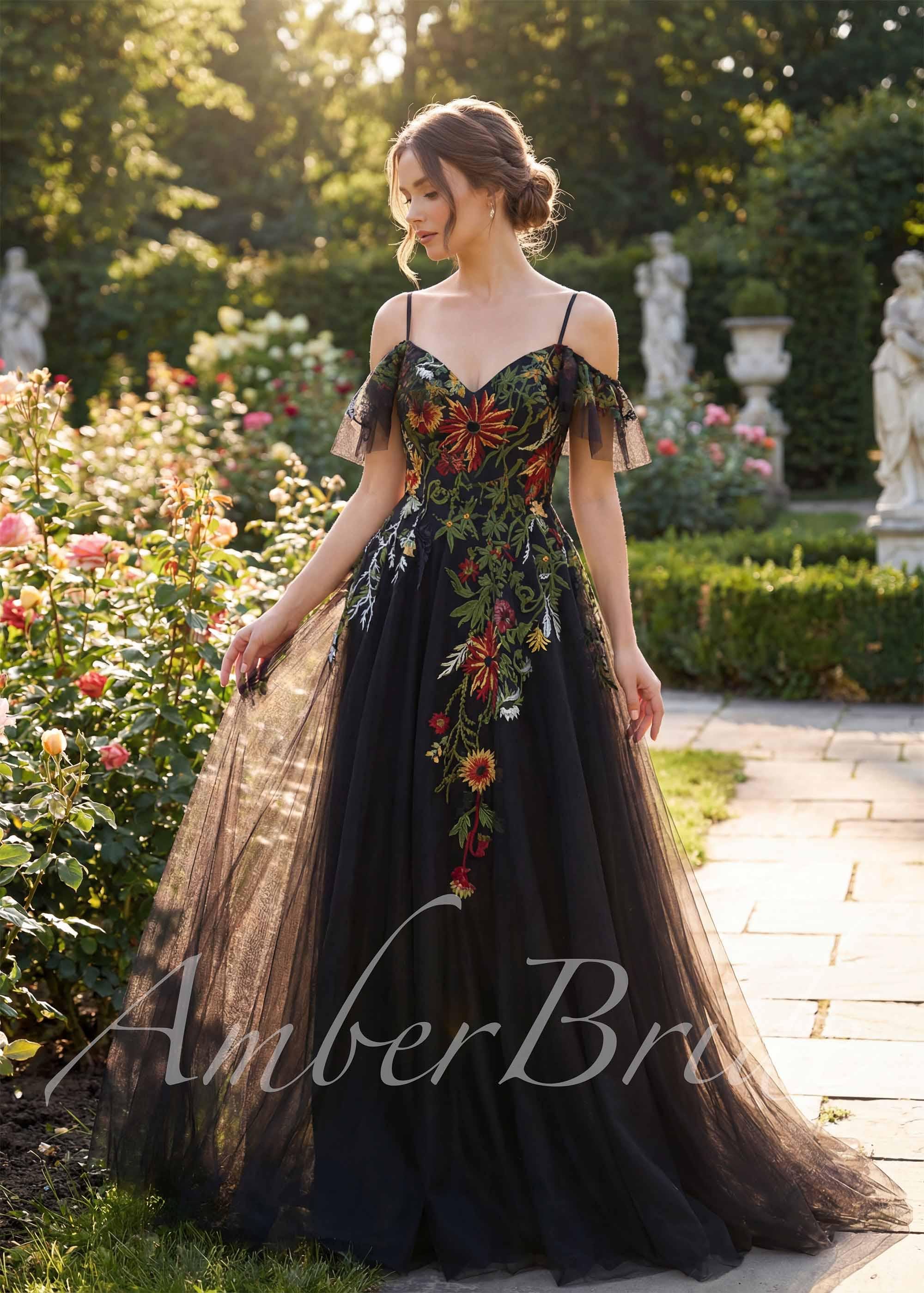 black bridesmaid dresses with sunflowers Sunflower Black Mesh Maxi Dress - US 0