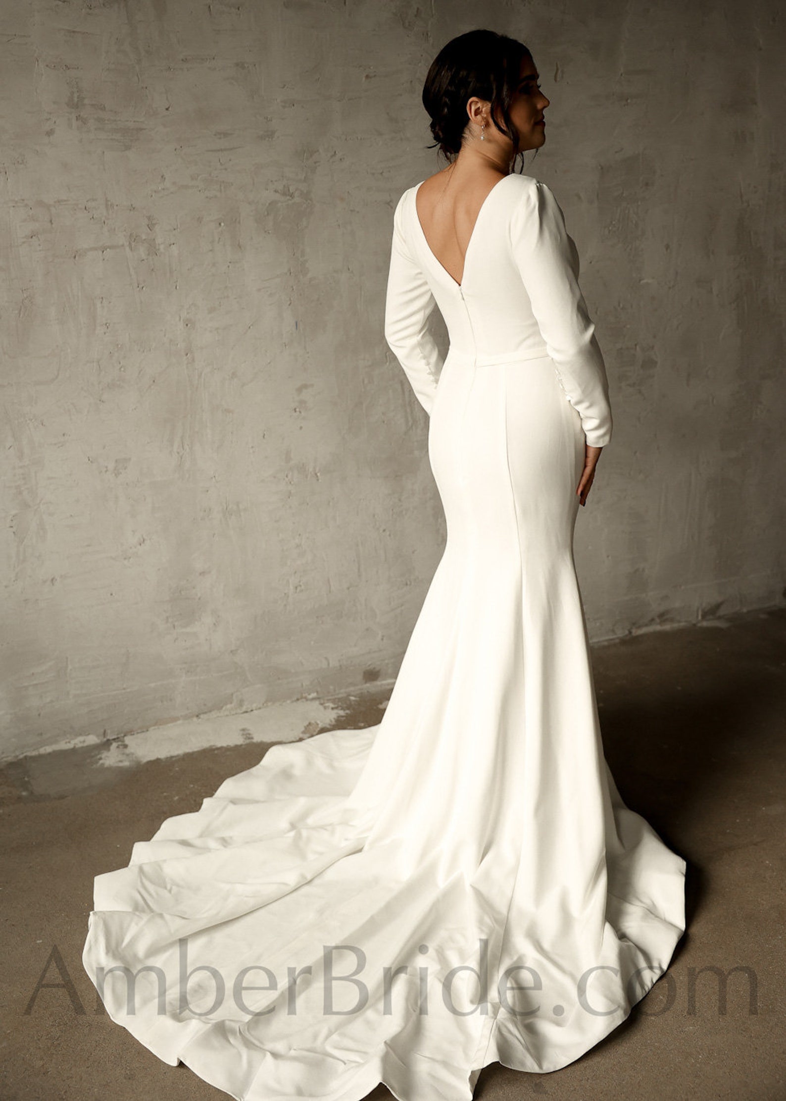 Mermaid Wedding Dress Boatneck Wedding Dress Long Sleeve Wedding