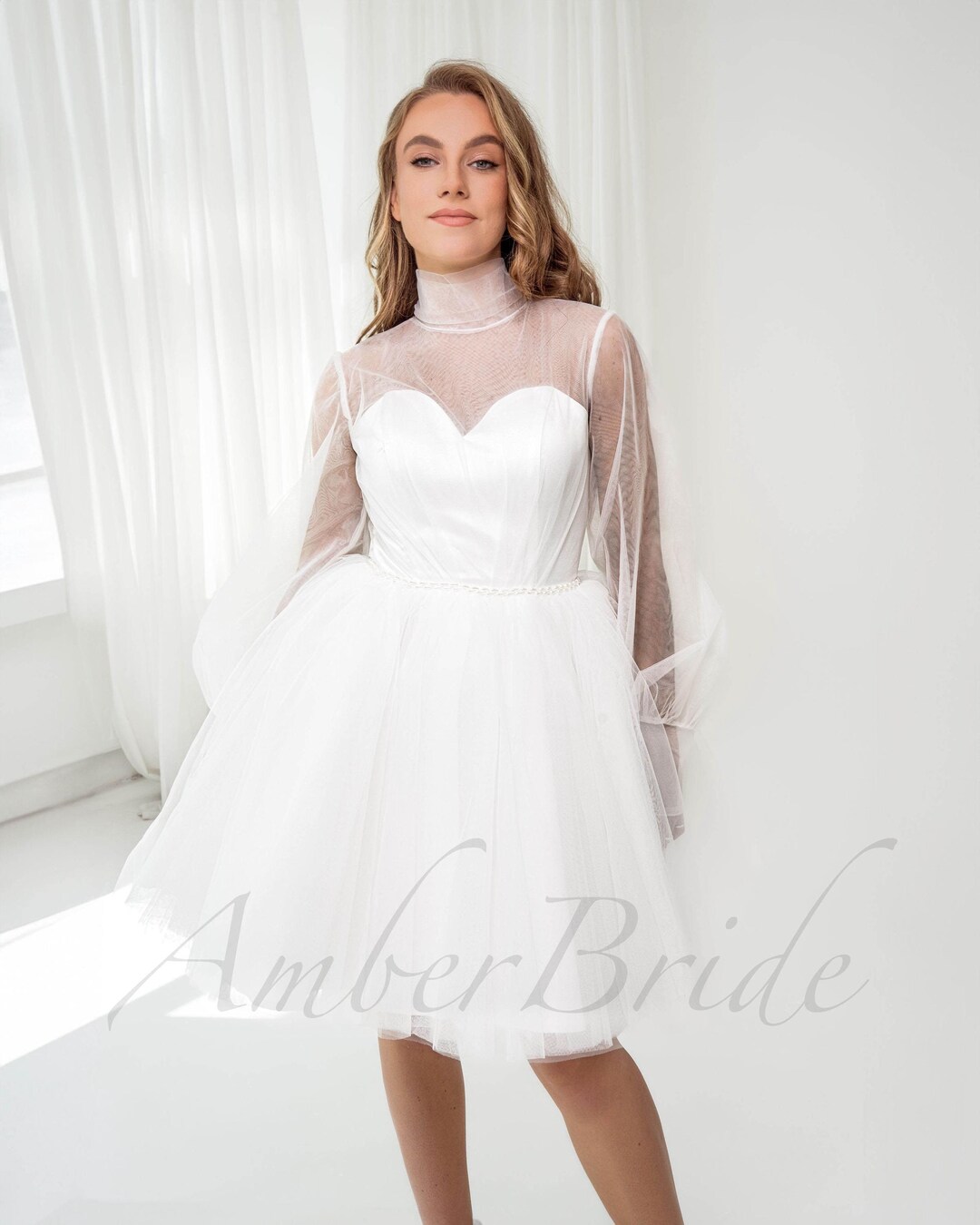 Knee Length Wedding Dress Reception Dress for Bride Midi Wedding Dress ...