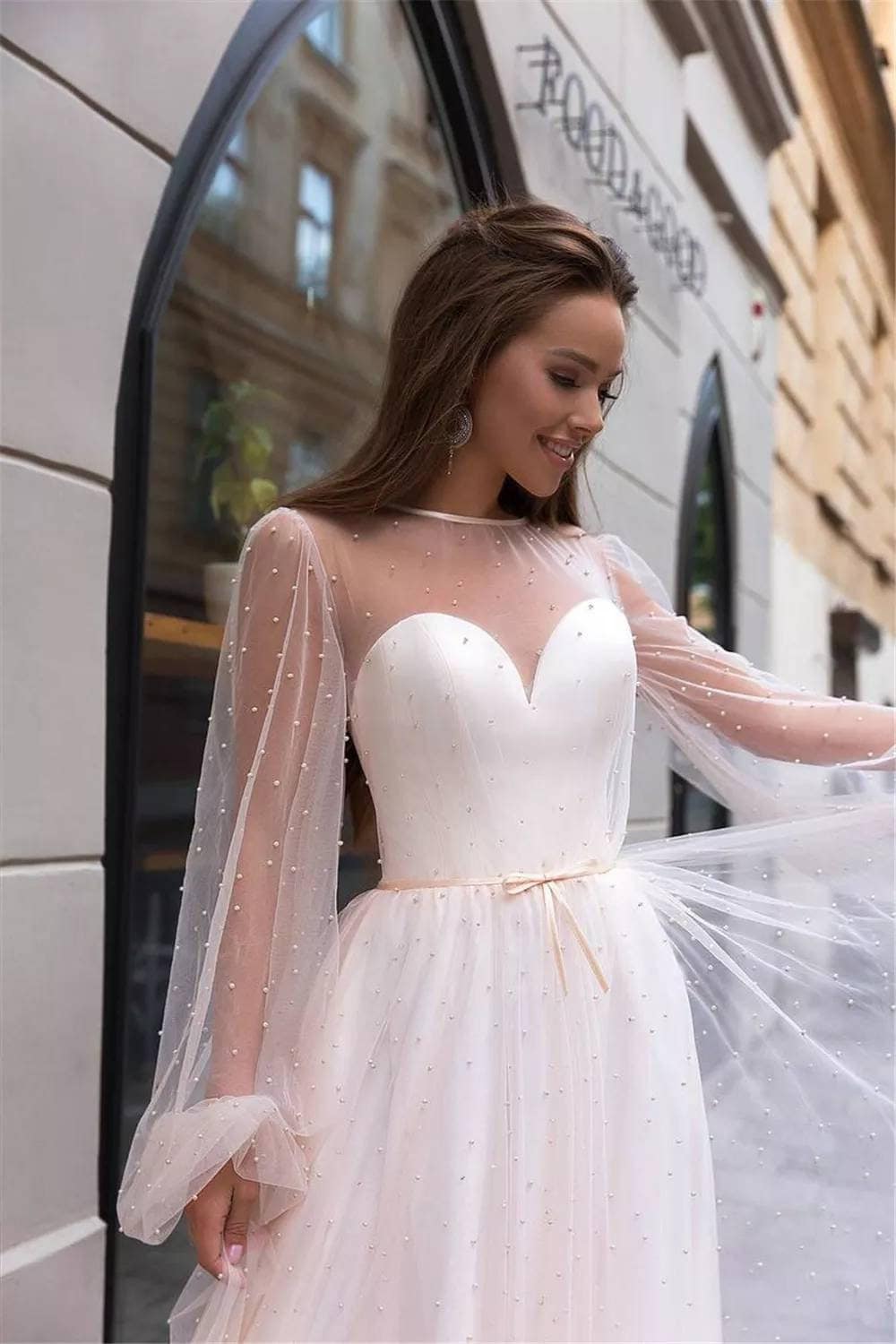 Long Sleeve Wedding Dress Pink Wedding 