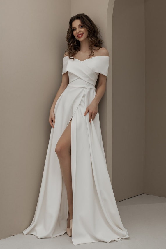 Ivory Satin Bridal Dress, Off Shoulder Wedding Dress, Sweetheart Neckline Dress, Couture Wedding Dress, Off The Shoulder Wedding Dress