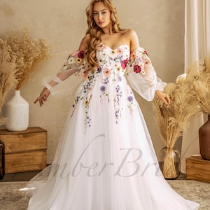 Floral Hippy Wedding Dress Colorful Rustic Dress Wedding With Flowers ...