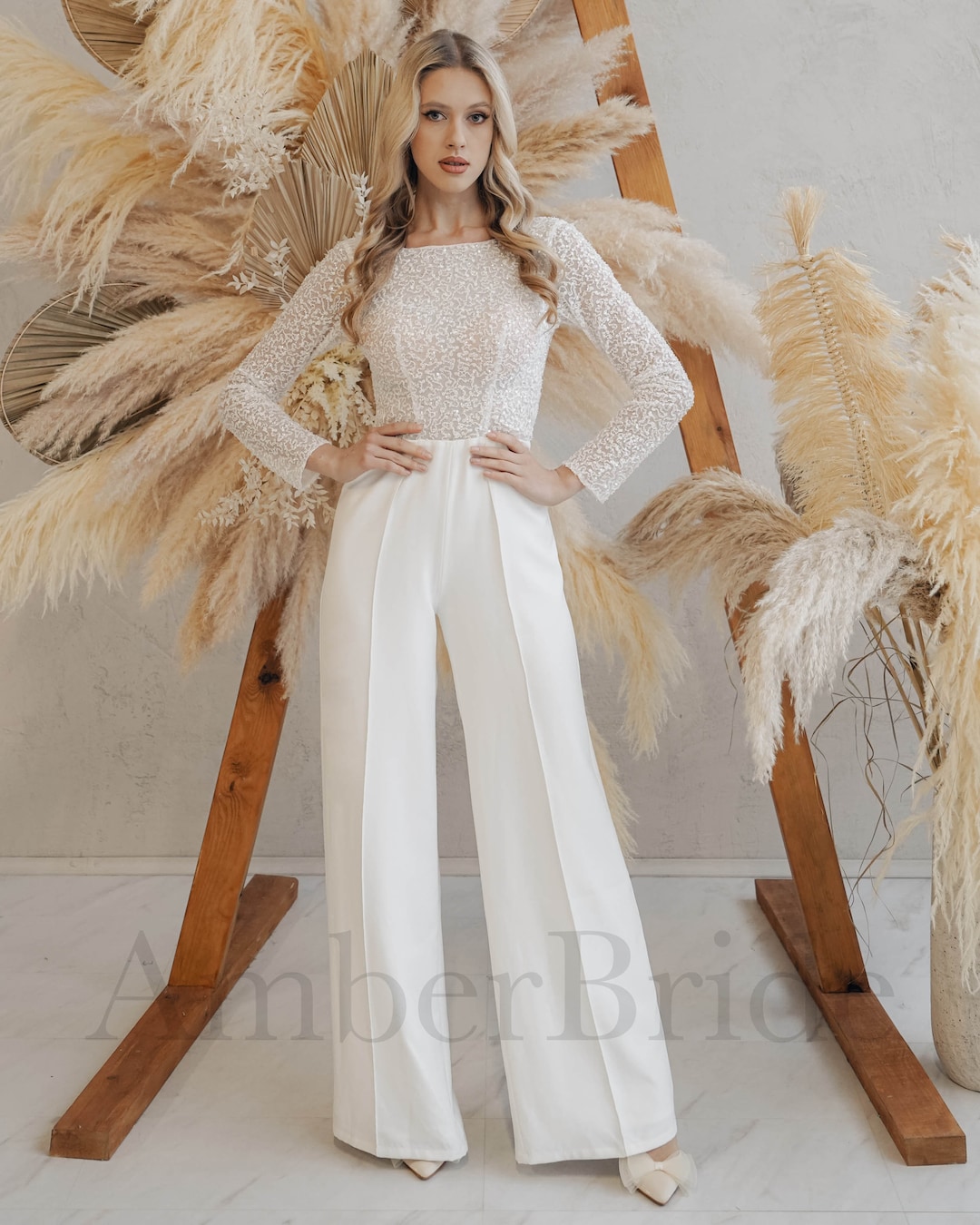 Bridal Wedding Jumpsuit, Wide Leg Jumpsuit, Reception Jumpsuit, Casual