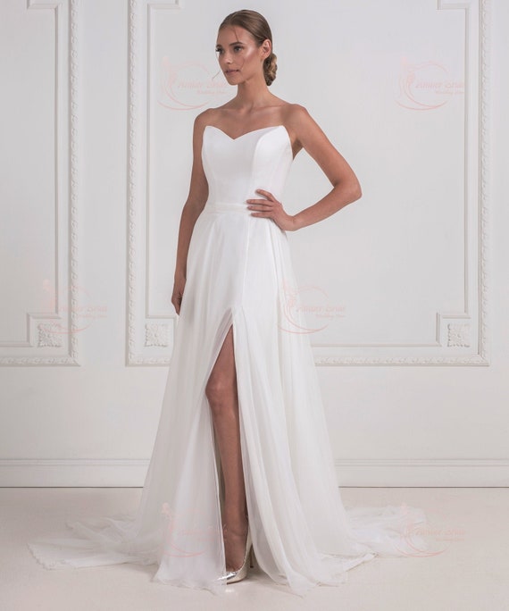 Simple A-line Strapless Wedding Dress Minimalist Backless | Etsy