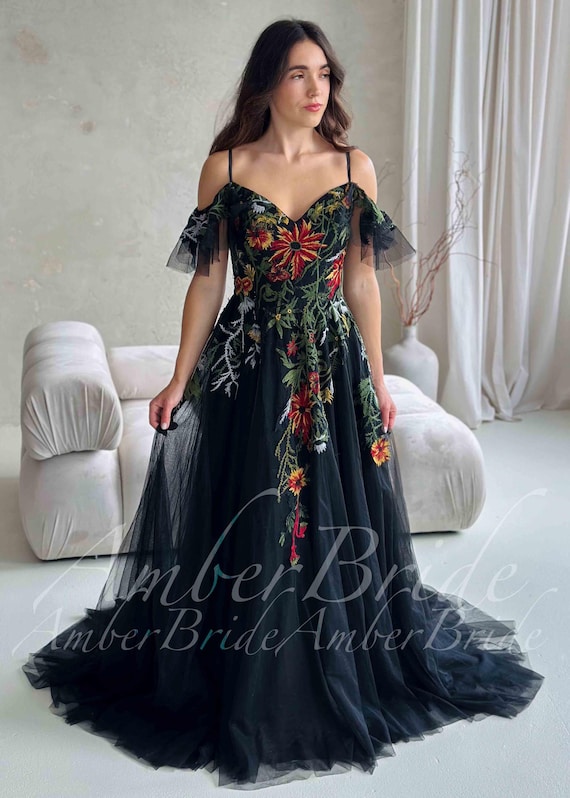 slim fit dress slacks Off-Shoulder Gothic Black Wedding Dresses Plus Size