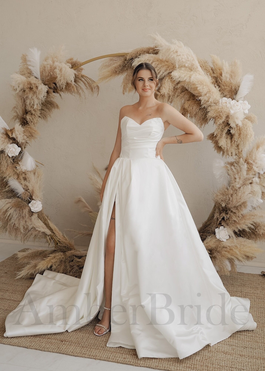 sachin and babi light blue dress Simple Wedding Dress Casual Wedding Dress A Line Satin Wedding Dress  Strapless Wedding Dress Long Train Wedding Dress Court Wedding Dress