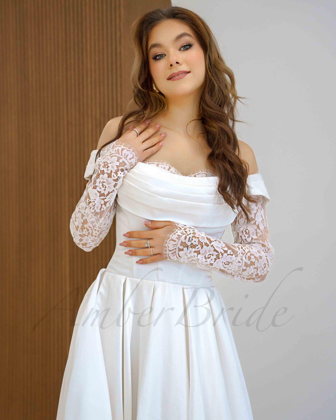 Elegant A-Line Off the Shoulder Satin Wedding Dresses VK24031404