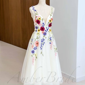 bohemian tea length dress A-Line Ankle Length Lace Tulle Wedding Dress Boho Little White Dress COCOMELODY CW3396, 20 Days / Ivory / US14-UK16-EUR44
