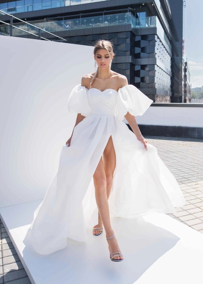 Minimalist A-line Strapless Wedding Dress Simple Slit Wrap | Etsy