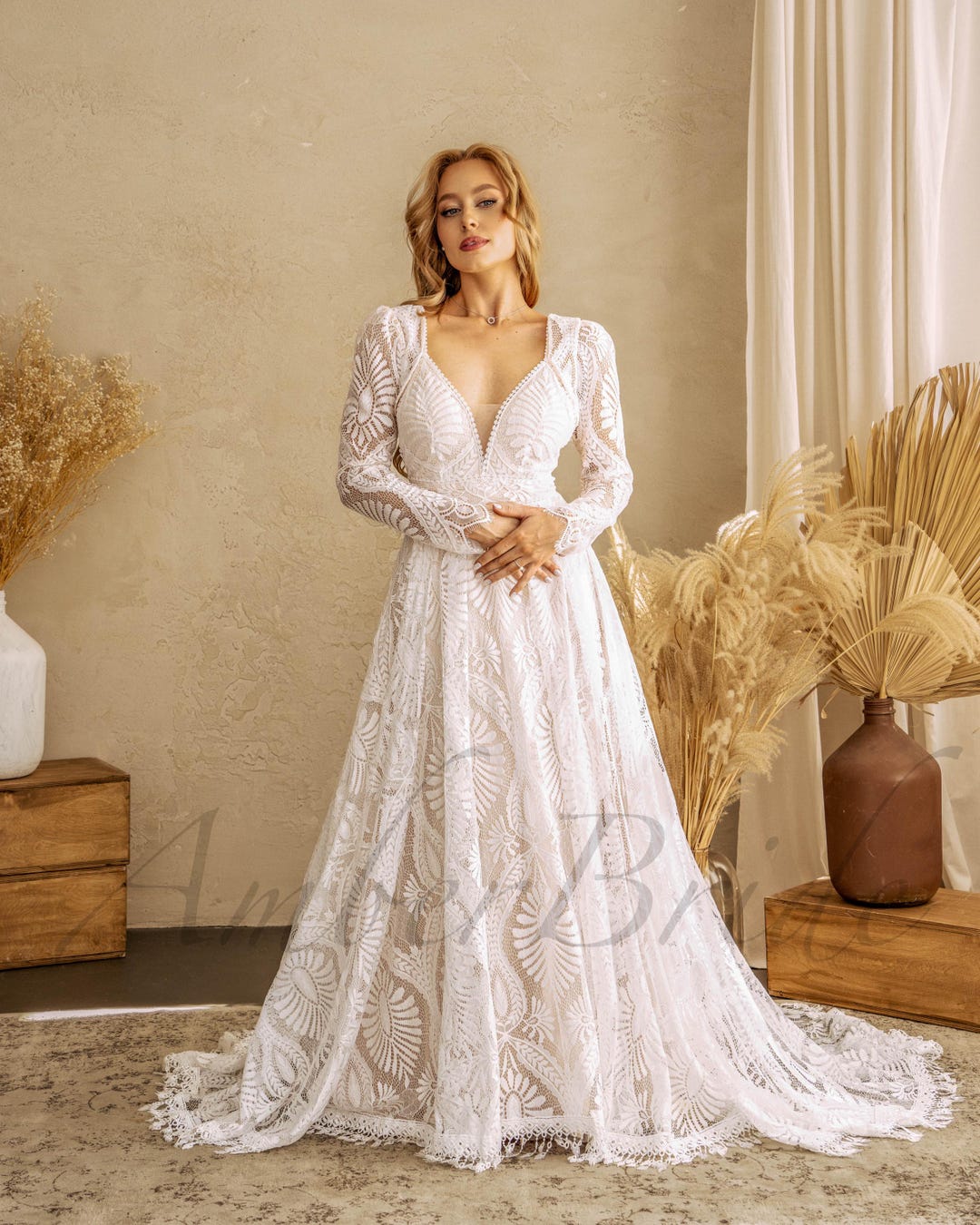 Romantic Elegant Pinterest Wedding Dresses Boho A Line Wedding Dress Long  Sleeve Lace Dress Wedding Bohemian, image size:1080x1350