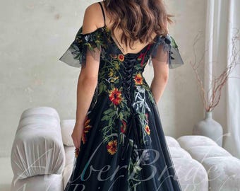 off the shoulder black dress with flowers Petal and Pup Women's Gerri Off Shoulder Maxi Dress