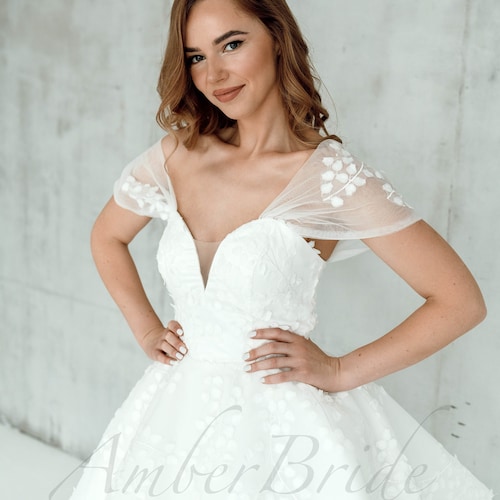 green emerald velvet dress Off-Shoulder Floral Satin Casual Short Boho Wedding Dress Bridal Gowns QW8088 US10 / Custom Color
