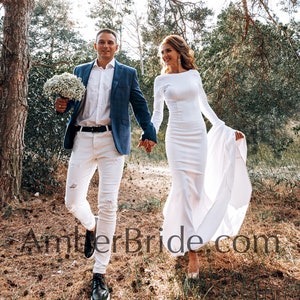 Long Sleeve Wedding Dress, Mermaid Wedding Dress, Minimalist Wedding Dress, Trumpet Wedding Dress, Wedding Dress With Sleeves image 2