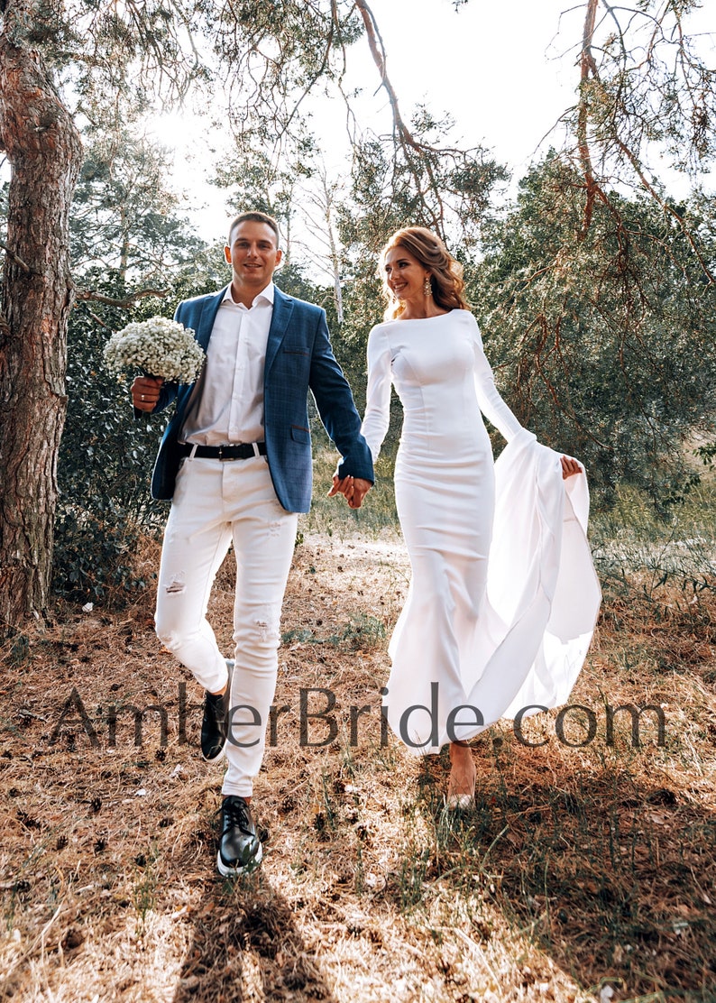 Long Sleeve Wedding Dress, Mermaid Wedding Dress, Minimalist Wedding Dress, Trumpet Wedding Dress, Wedding Dress With Sleeves image 2