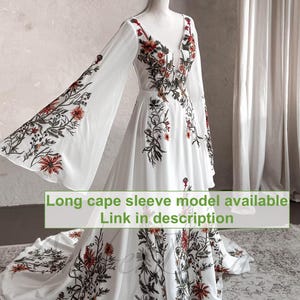 Colorful Floral Wedding Dress with Wildflower Embroidery Boho Bridal Gown with Detachable Off the Shoulder Sleeves A-Line Chiffon Dress image 8