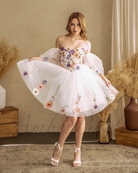 Tulle Flower Tea Length Short Strapless Flower Wedding Dress Tulle Flower Tea Length Short Strapless Flower Wedding Dress