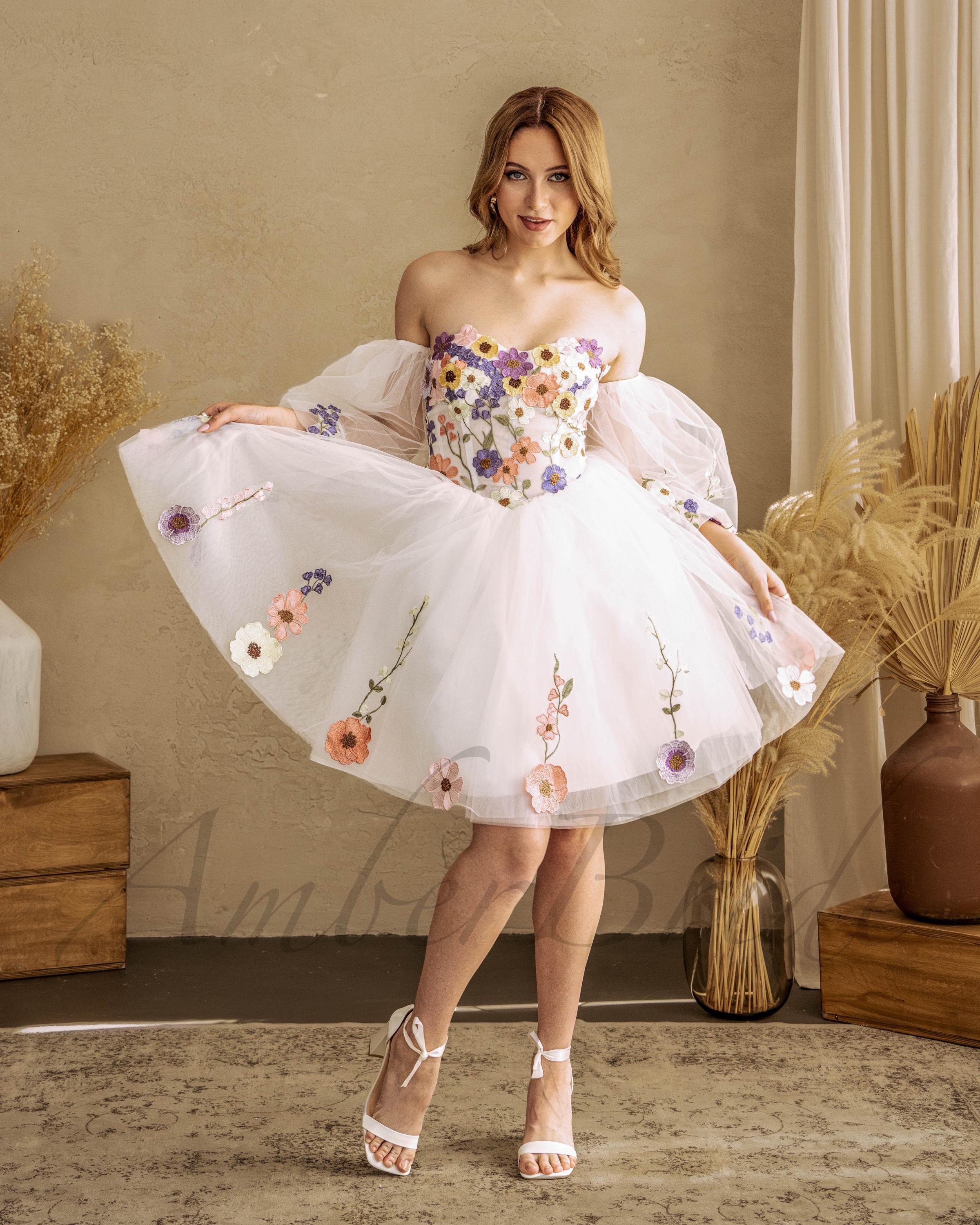 【M me eme】Flower tulle mini onepiece M me eme／Back ribbon flower mini one piece (eme10351) | All