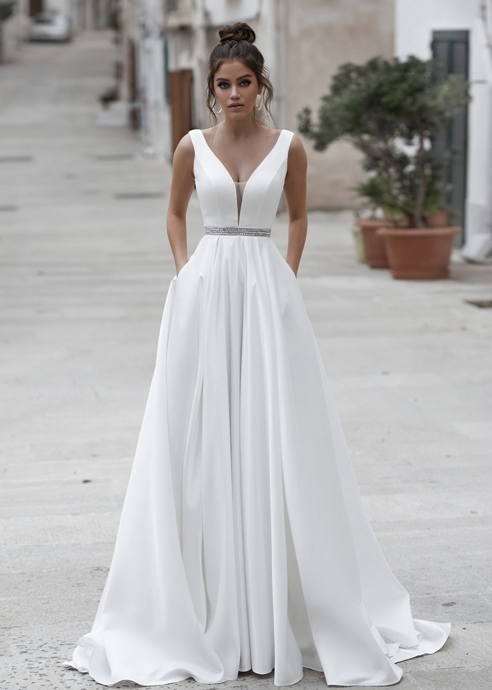 Simple Wedding Dress, Open Back Wedding Dress, Minimalist Wedding Dress, A  Line Wedding Dress, Wedding Reception Dress, Casual Wedding Dress -   Canada