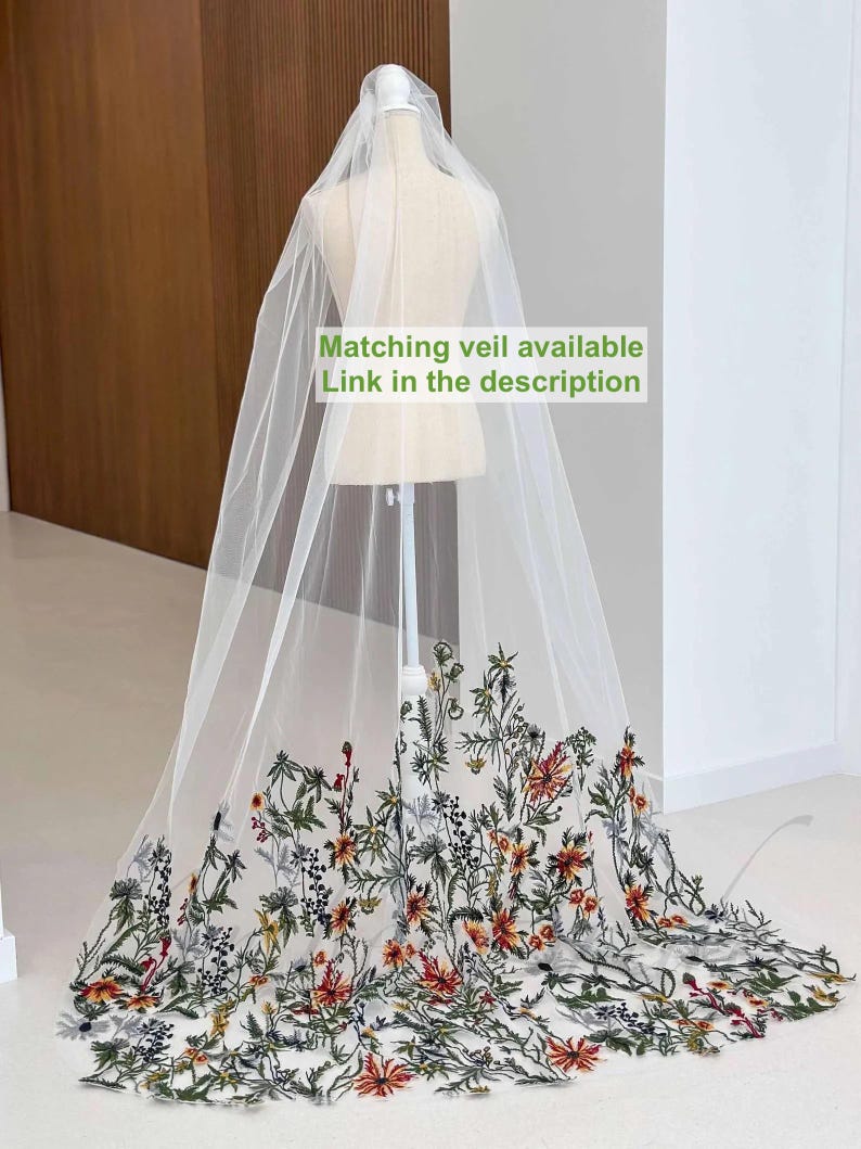 Colorful Embroidered Wedding Dress Floral A Line Dress Wedding Wildflower Fairy Wedding Gown Hippie Nature Bridal Dress Pagan Forest Dress image 8