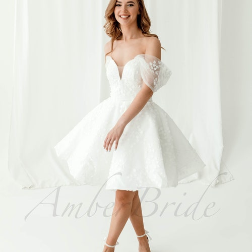 Short Floral Dress Short Wedding Dress Boho Off The Shoulder Dress Knee Length Wedding Dress Midi Length Wedding Dress Boho Reception Dress Short Floral Dress Short Wedding Dress Boho Off The Shoulder Dress Knee Length Wedding Dress Midi Length Wedding Dress Boho Reception Dress